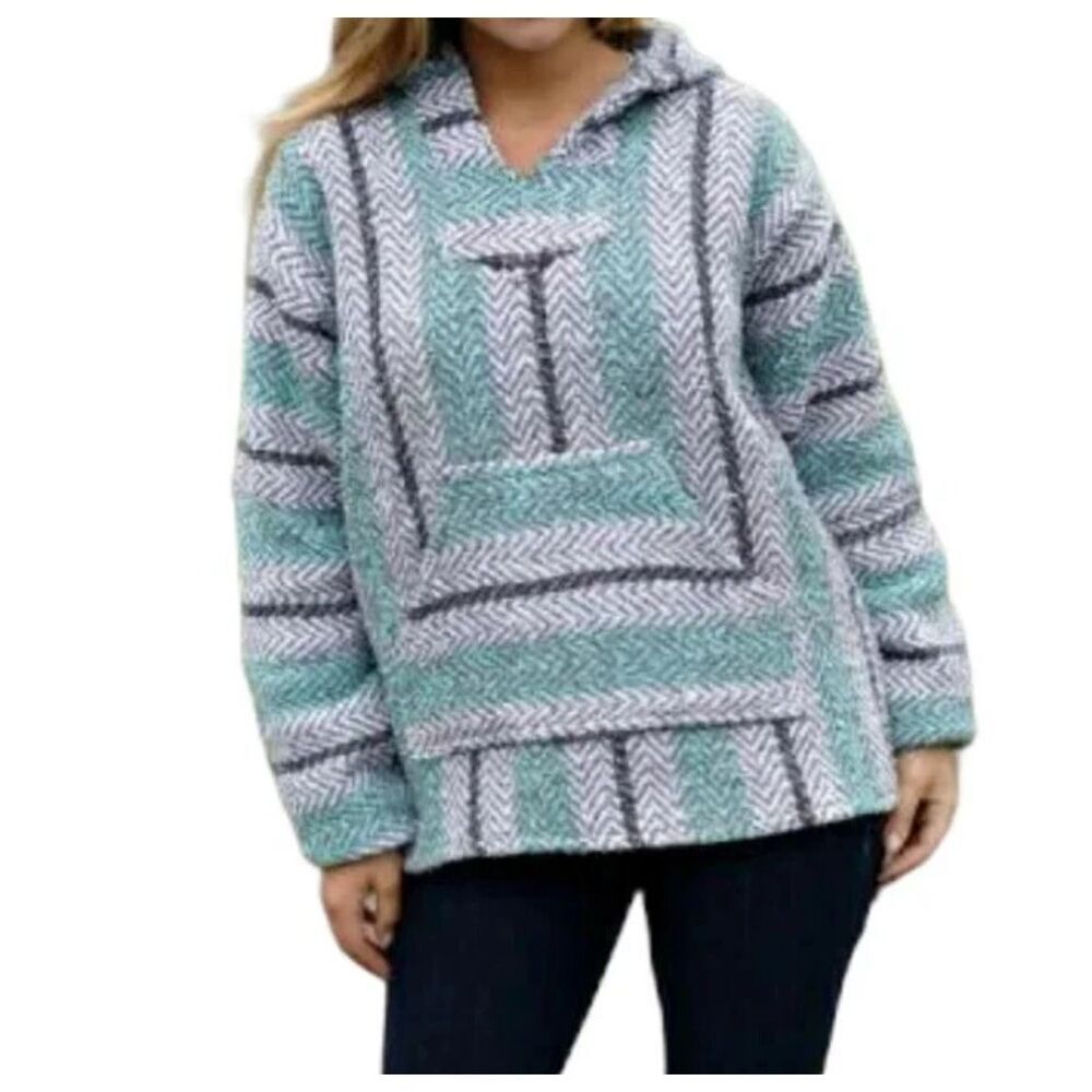 Baja Joe Striped Baja Hoodie Pullover XL Mint Gray Surf Skate